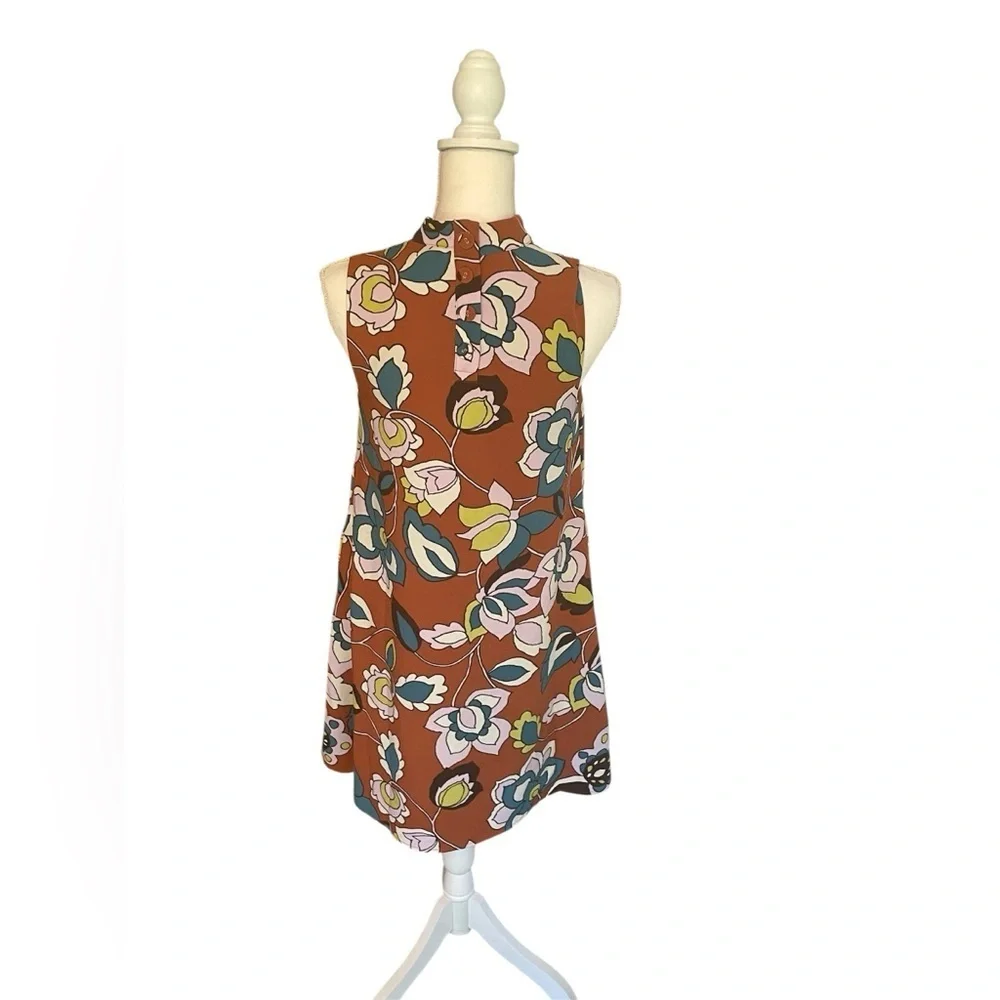 ModCloth In With Excitement Brown Floral Mock Neck Dress Size Small - Picture 3 of 10